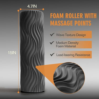 Foam Roller, Deep Tissue Massage Muscle Roller Back Roller Foam with Wave Texture - Back Pain Relief & Physical Therapy, Fitness Foam Roller for Pilates, Yoga (Grey)
