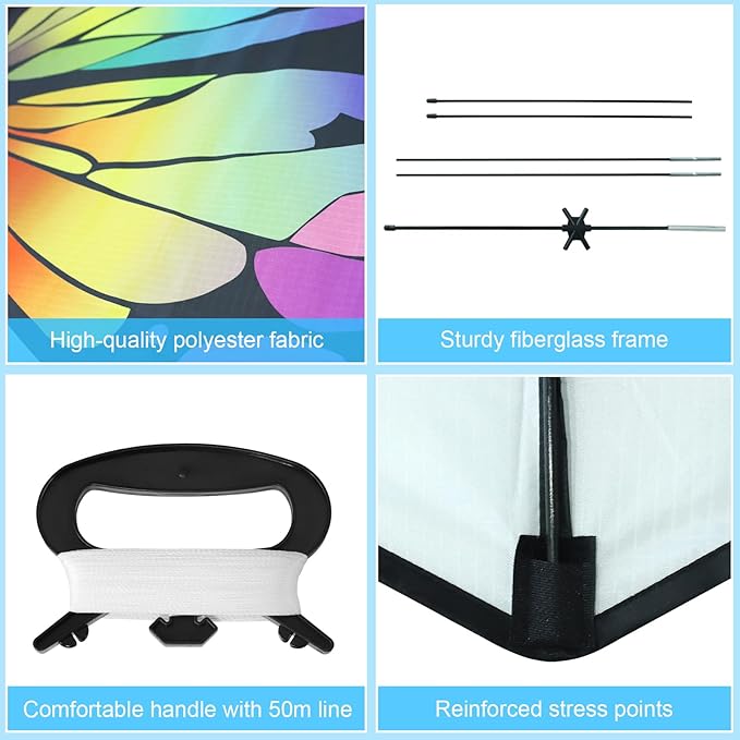 2 Pack Kites for Adults and Kids, Large Butterfly Kites Easy to Fly Kite with Long Tail, Big Kite with Handle and String, Perfect for Beginners, Beach Games, Outdoor Flying Fun