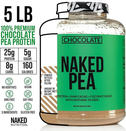 NAKED nutrition Chocolate Naked Pea Protein Isolate - 5Lb Bulk, Plant Based, Vegetarian & Vegan Protein. Easy To Digest, Non-Gmo, Gluten Free, Lactose Free, Soy Free