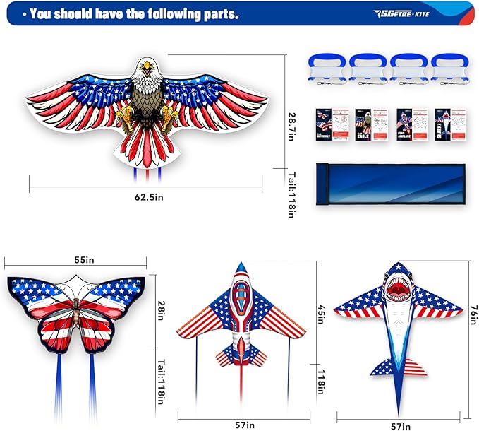 3 Piece Set Butterfly Delta Octopus Kites for Kids and Adults，Easy to Fly for Outdoor Adults Children Line Kite for Kids Toy (Flag(Butterfly+Shark+Eagle+Airplane), 4)