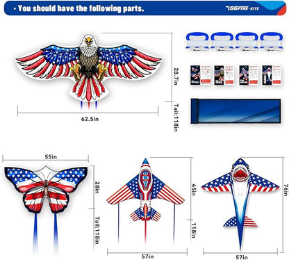 3 Piece Set Butterfly Delta Octopus Kites for Kids and Adults，Easy to Fly for Outdoor Adults Children Line Kite for Kids Toy (Flag(Butterfly+Shark+Eagle+Airplane), 4)
