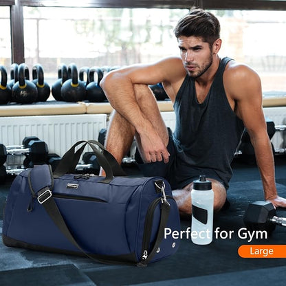 TOPDesign Gym Bag for Women & Men, Unisex Duffel Bag with Shoe Compartment & Wet Pocket for Travel Sports Gym (L Blue)