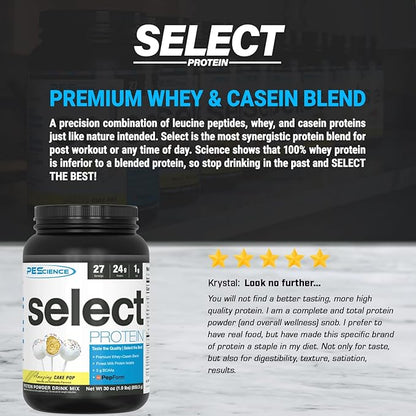 PEScience Select Protein Powder, Whey and Casein Blend, Clean Protein Powder for Women and Men, Low Calorie, Low Carb, Keto Friendly, Gluten Free - Cake Pop - 27 Servings