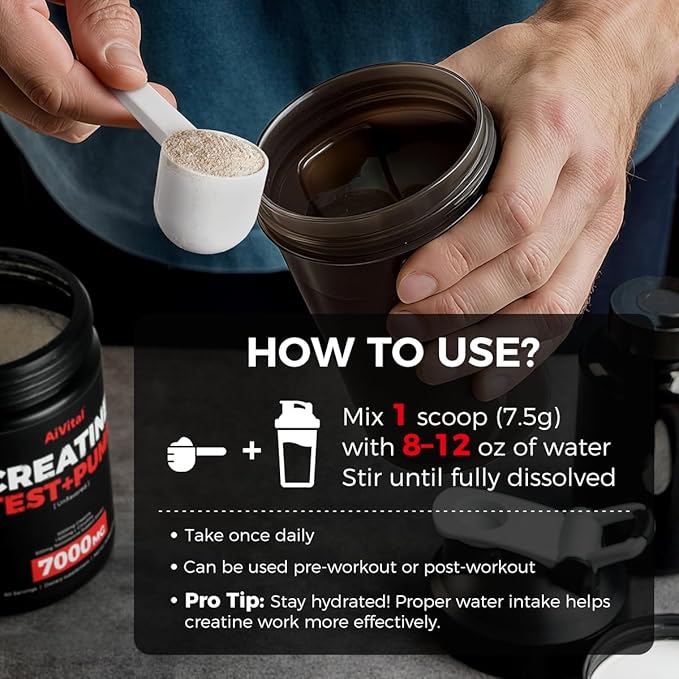 AiVital™ Creatine Powder for Men–5000mg Creatine Monohydrate with 1500mg L-Citrulline & 500mg Vitality Blend for Men–Strength, Performance,Muscle Pump&Recovery Support–Unflavored,60 Servings, 450g