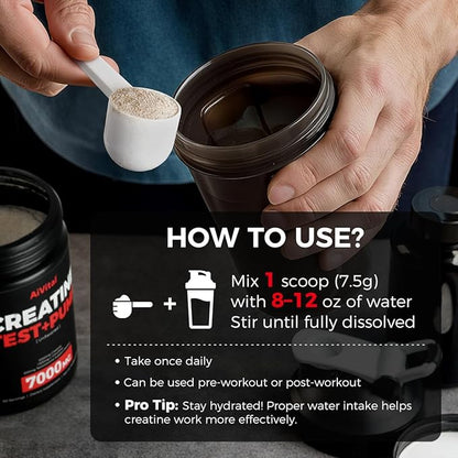 AiVital™ Creatine Powder for Men–5000mg Creatine Monohydrate with 1500mg L-Citrulline & 500mg Vitality Blend for Men–Strength, Performance,Muscle Pump&Recovery Support–Unflavored,60 Servings, 450g