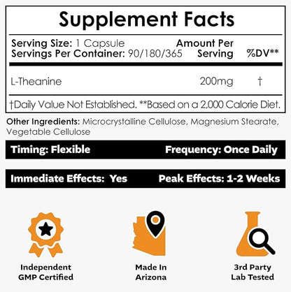 Nootropics Depot L-Theanine Capsules 200mg (90 Count) | Promotes Relaxation | Supports Healthy Stress Levels + Sleep Cycles | Promotes Cognitive Function + Focus | Amino Acid Supplement