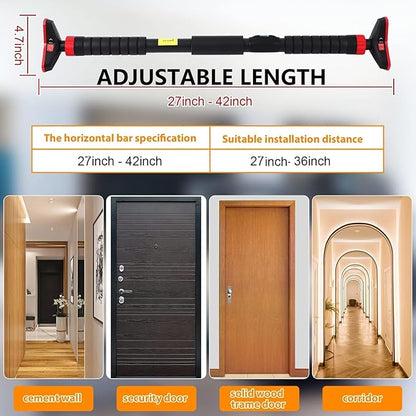 Adjustable Pull Up Bar for Doorway - 440LBS Weight Capacity, No Screws Installation with Level Meter and Auto Lock, Chin Up Bar for Home Gym Strength Training