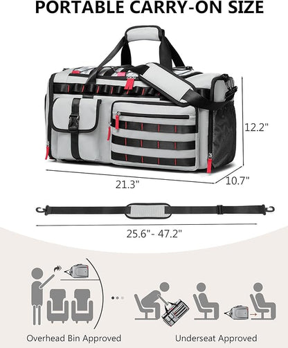 MCBD Gym Bags for Men & Women, 45L Travel Duffle Sports Backpack with Shoes & Laptop Compartment, Large Workout Carry On Bag Weekender Overnight Tote, Grey