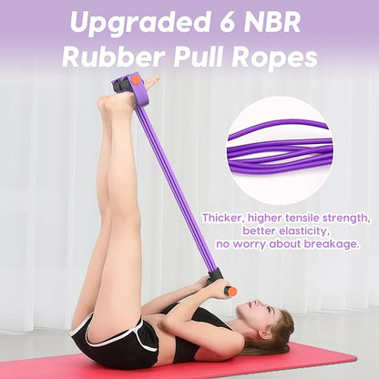 Resistance Bands with Handles, 6-Tubes Elastic Foot Pedal Resistance Bands, Natural Rubber Ankle Puller Sit-up Exercise, Multifunction Fitness Bands for Abdomen, Waist, Arm, Leg Stretching Training