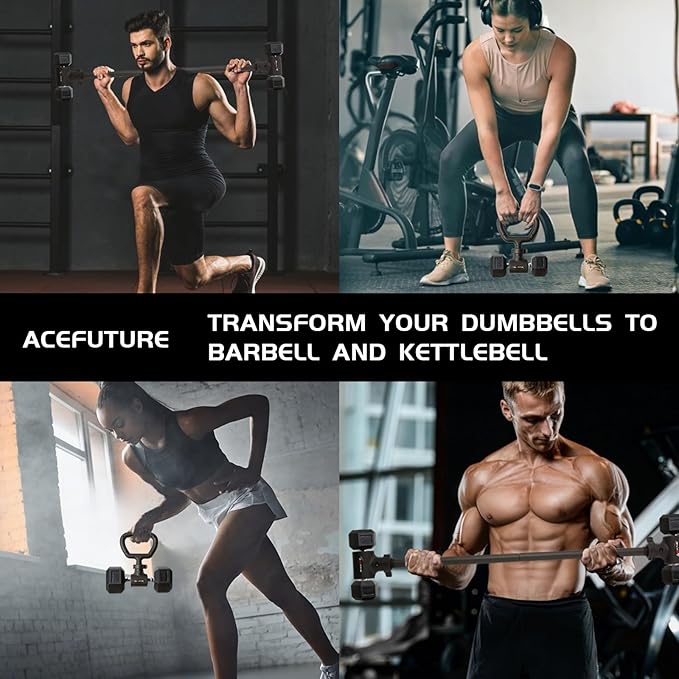 3 in 1 Dumbbell Converter Bar Set - Convert Dumbbells to Barbell & Kettlebell for Home Gym, Multi-Functional Strength Training Bar with Secure Clamps, Space-Saving Weight Lifting System (Black)