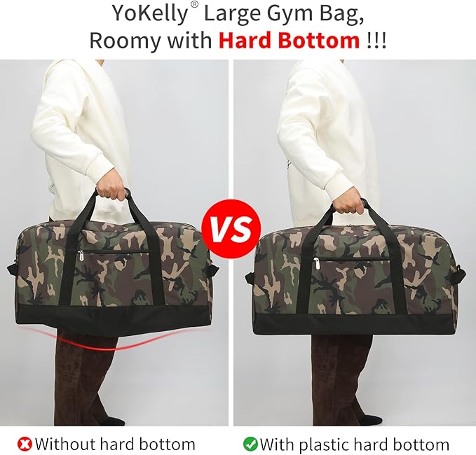 55L Large Duffle Bag for Men Travel - 25 inch Sports Duffel Bag with Hard Bottom - Camo