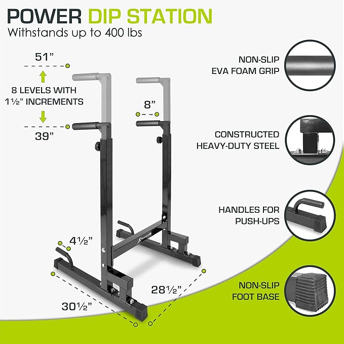 ProsourceFit Power Dip Station Adjustable Height Upper Body Equipment for Home Gym