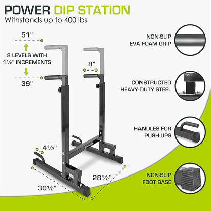 ProsourceFit Power Dip Station Adjustable Height Upper Body Equipment for Home Gym