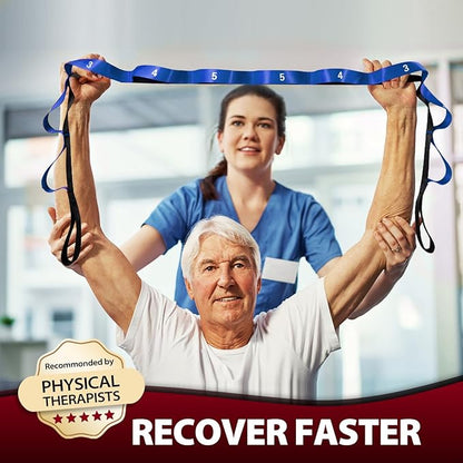 Stretching Strap with 10 Loops-Yoga Strap for Physical Therapy,Home Workout,Pilate & Flexibility Training,Non Elastic Exercise Stretch Band for Hamstring,Leg Stretcher Belt,Flexibility Fascia