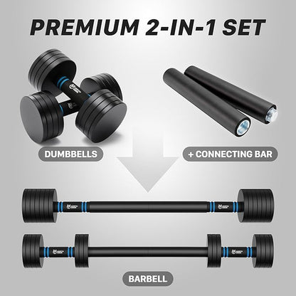 Northdeer V2.0 Upgraded Adjustable Steel Dumbbells 40LB / 60LB - 2 in 1 Dumbbell Barbell Set for Home Gym Workout - Compatible with V1.0 Dumbbells
