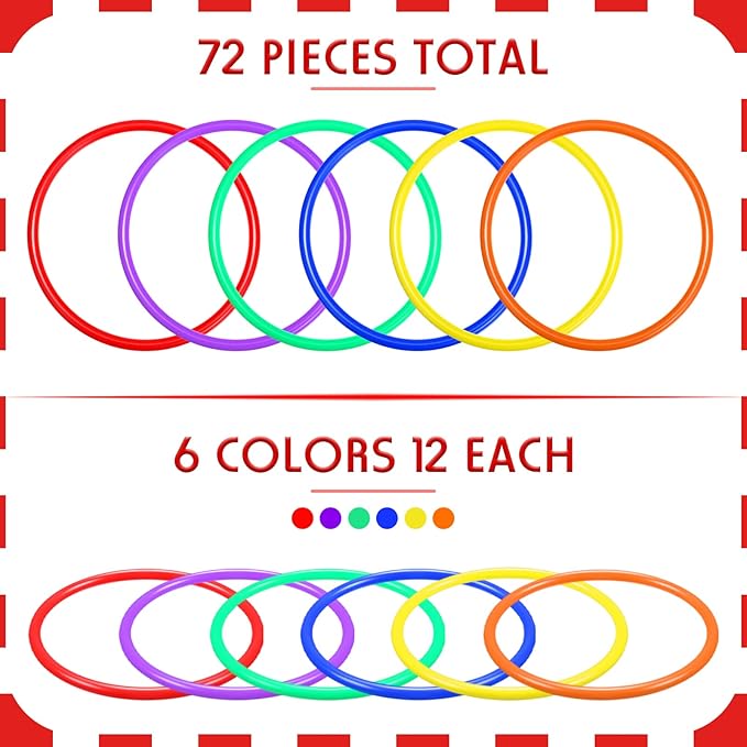 Civaner 72 Pcs Ring Toss Rings Game Plastic Carnival Ring Toss for Speed Agility Practice, Fun Target Toys Carnival Halloween Party Favors Throw Bottle Sports Yard Family Game
