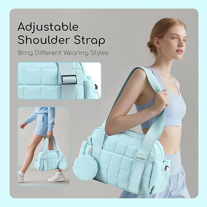 CAMTOP Mini Gym Bag for Women, Small Gym Tote Bag Puffy Quilted Sports Duffel Bag with Wet Compartment and Coin Purse Duffel Bags Dance Yoga Workout Bag