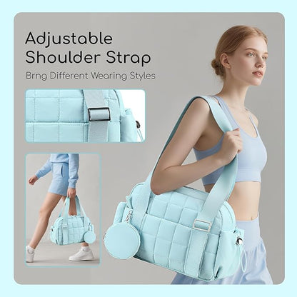 CAMTOP Mini Gym Bag for Women, Small Gym Tote Bag Puffy Quilted Sports Duffel Bag with Wet Compartment and Coin Purse Duffel Bags Dance Yoga Workout Bag