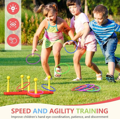OBTANIM 12 Pcs Plastic Ring Toss Game for Kids and Outdoor Toss Rings for Speed and Agility Practice Game, Random Colors