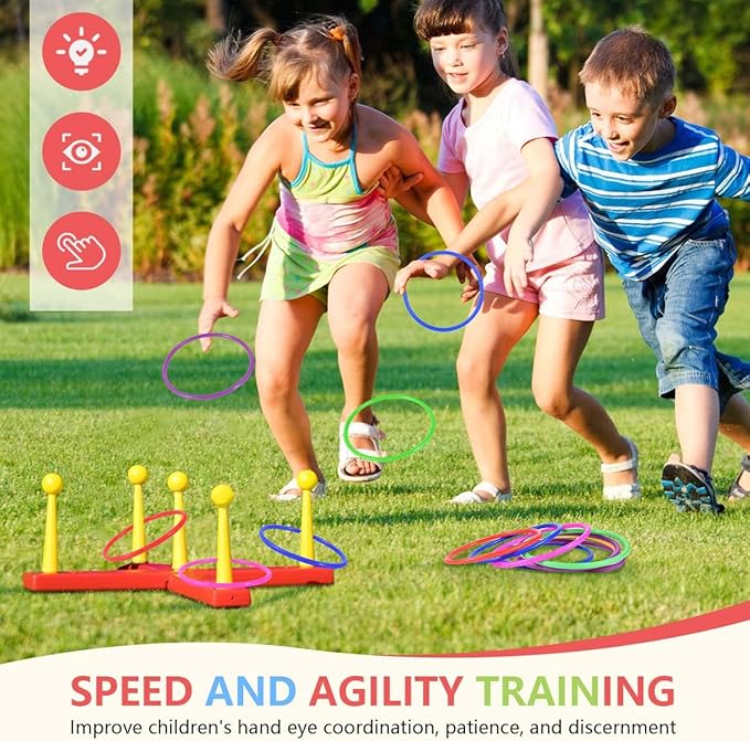 OBTANIM 24 Pcs Plastic Ring Toss Game for Kids and Outdoor Toss Rings for Speed and Agility Practice Game, Random Colors