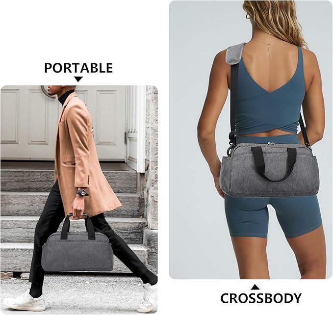 14 inch Small Gym Bag for Women & Men, Mini Duffel Bag for Travel Sports Lightweight Carry On Bag, Grey