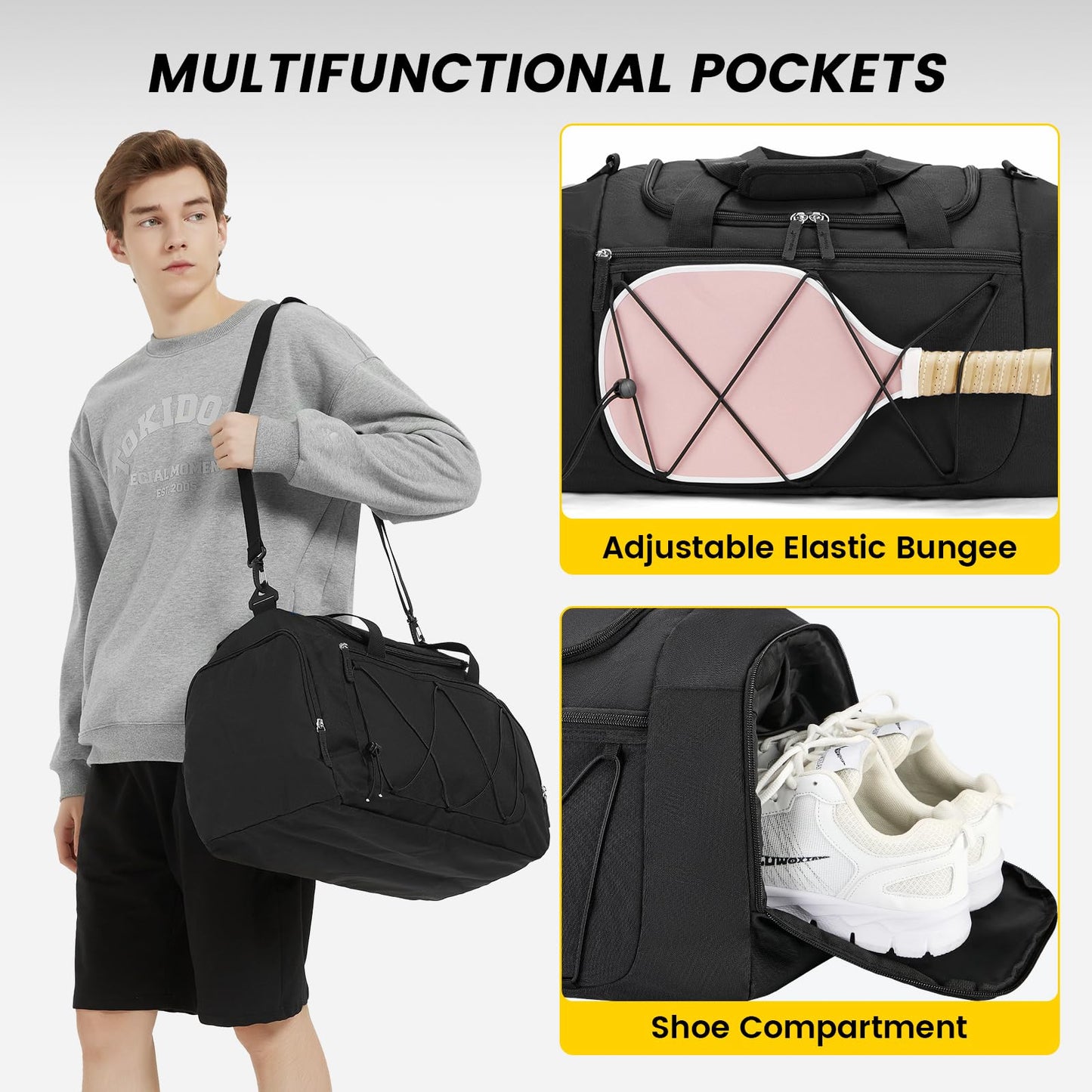 Vorspack 21 Inches Gym Bag for Men, Duffel Bag with Shoe Compartment