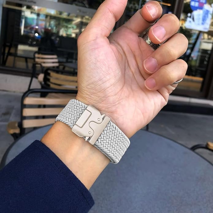 Braided Bands Compatible with Garmin Vivoactive 6/5/3/Venu 2 Plus/Forerunner 165/55/645/245 Music, 20mm Parachute Buckle Soft Stretchy Nylon Band for Garmin Venu/Sq/Sq 2/Vivomove HR Men Women