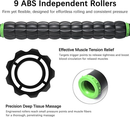 Muscle Roller Stick for Athletes - Deep Tissue Fascia Blaster & Roller Massager for Myofascial Pain Relief - Body-Building Apparatus (Green black-18 inch)