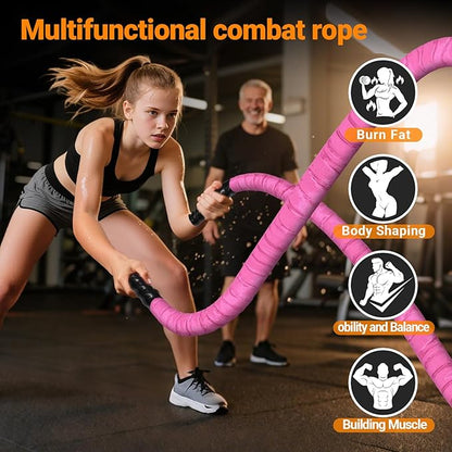 Battle Rope 1/1.26/1.5/2 Inch Diameter,Pink 30FT/40FT/50FT Exercise Workout Ropes for Home Gym Heavy Weighted Training Rope for Working Out