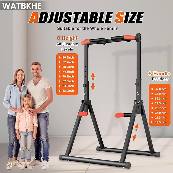 Power Tower Pull Up Dip Station Foldable, Pull Up Bar Station Adjustable, Multi-Function Home Gym, Strength Training Fitness Equipment, Triangular Design, for Home Outdoor