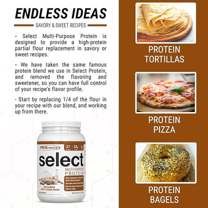 PEScience Select Multi-Purpose Unflavored Protein Powder, Low Carb, Keto Friendly, Gluten Free, Whey and Casein Blend, Protein Powder for Baking and Smoothies - Unflavored - 27 Servings