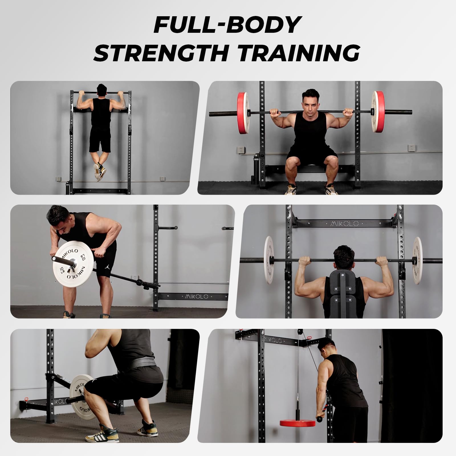 Mikolo 2" x 2" Folding Wall Mounted Squat Rack, 1000 Pounds Capacity Power Rack with Safety