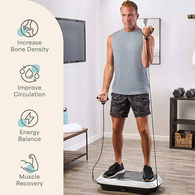 Lifepro Waver Vibration Plate Exercise Machine for Lymphatic Drainage, Muscle Activation, Full-Body Workout Vibrating Platform with Loop Bands, Fitness Equipment for Strength Toning & Fat Loss