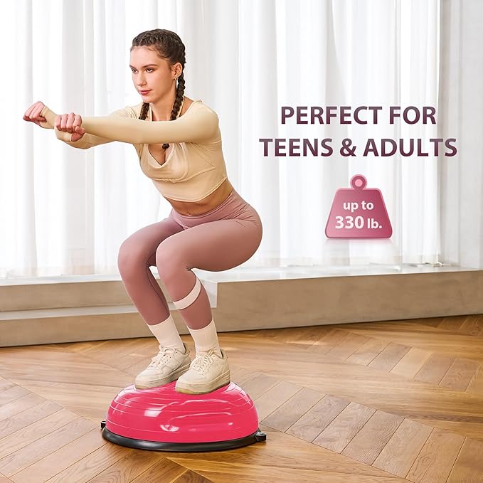 ZELUS Balance Ball Trainer with Resistance Bands and Foot Pump, Inflatable Yoga Ball for Home Gym Workouts, 23 Inch Exercise Half Ball for Balance Training Core Strength Fitness More, 330lb Cap