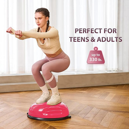 ZELUS Balance Ball Trainer with Resistance Bands and Foot Pump, Inflatable Yoga Ball for Home Gym Workouts, 23 Inch Exercise Half Ball for Balance Training Core Strength Fitness More, 330lb Cap