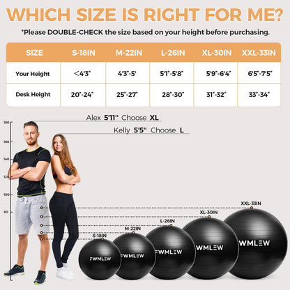 FWMLEW Extra Thick Exercise Yoga Ball, 5-Size Anti-Burst Heavy Duty Stability Gym Ball for Fitness