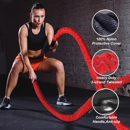 Battle Rope 1/1.26/1.5/2 Inch Diameter,Pink 30FT/40FT/50FT Exercise Workout Ropes for Home Gym Heavy Weighted Training Rope for Working Out