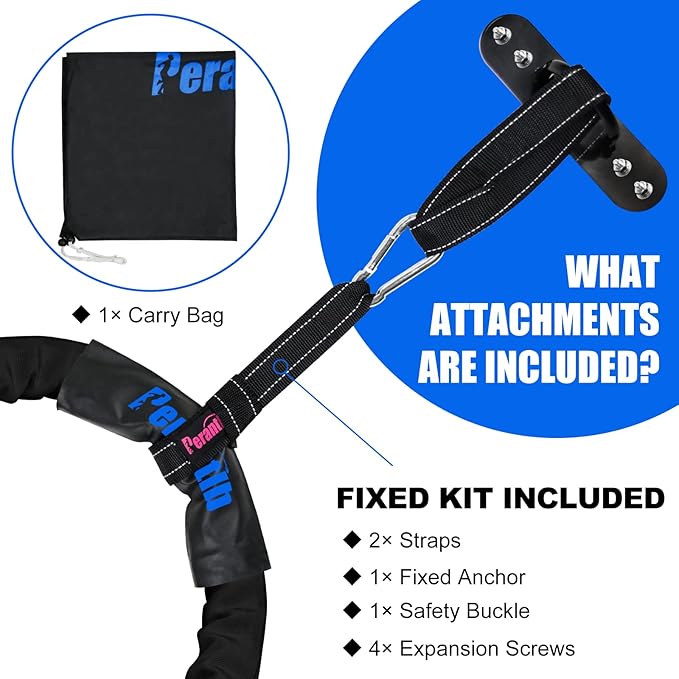 Perantlb Battle Rope With Wear-Resistant Nylon Protective Sleeve - Heavy Battle Rope for Strength Training, Home Fitness Exercise - Anchor Strap Kit Included