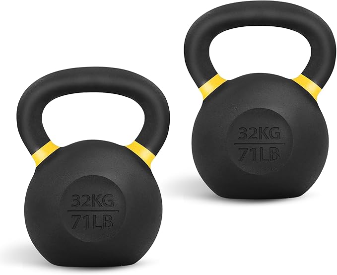 Yes4All Kettlebell, Heavy Duty Powder Coated Cast Iron Kettlebells, Non-Slip Handle & Flat Bottom for Conditioning, Strength Training & Full Body Exercises at Home Gym - Single & Pair