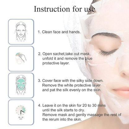 Dermaroller, Silk Face Masks Intensive Hyaluronic Acid Moisturizer with Matriyxl 3000 Tocopherol Boost Collagen Hydrate Dry Skin Reduce Fine Lines Wrinkles SingleUse Masks (10 masks)