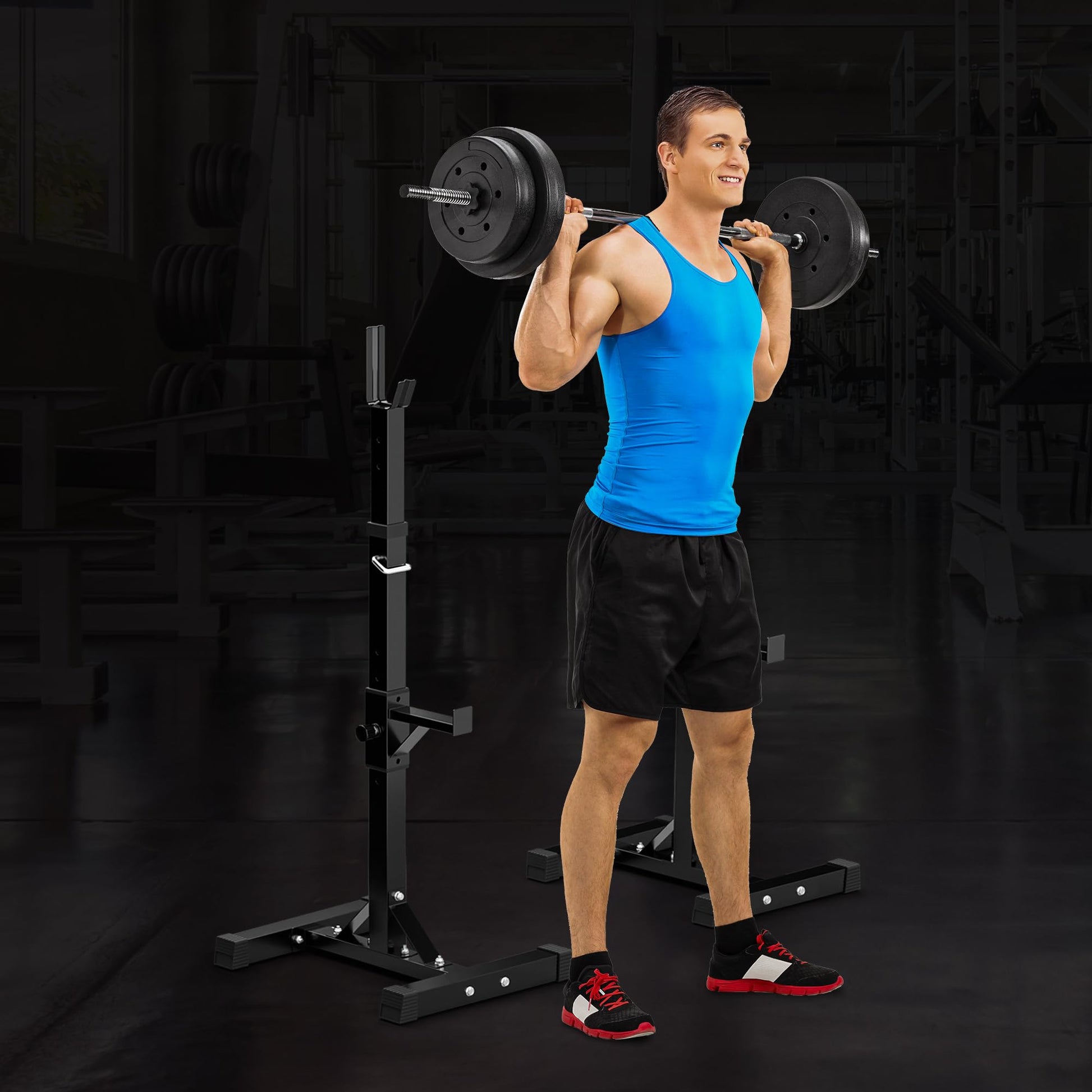 F2C Max Load 550Lbs Pair of Adjustable Squat Rack 41"-66" Sturdy Steel Barbell Rack Free Bench