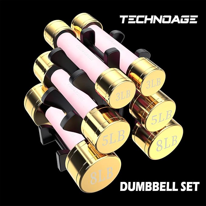 TECHNOAGE Round Dumbbell Sets with Steel Handle, Odorless Neoprene rubber Handle Cover