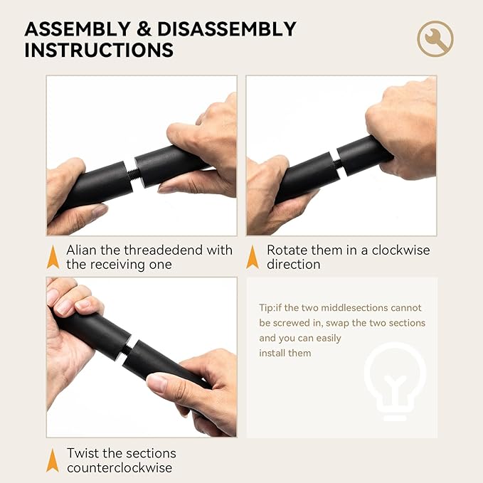 Yoga Stick 5ft Adjustable Stretching Stick, Versatile Exercise Stick Non-Slip Ends and Sponge Handles for Fitness, Flexibility and Balance, Posture Correction - Black