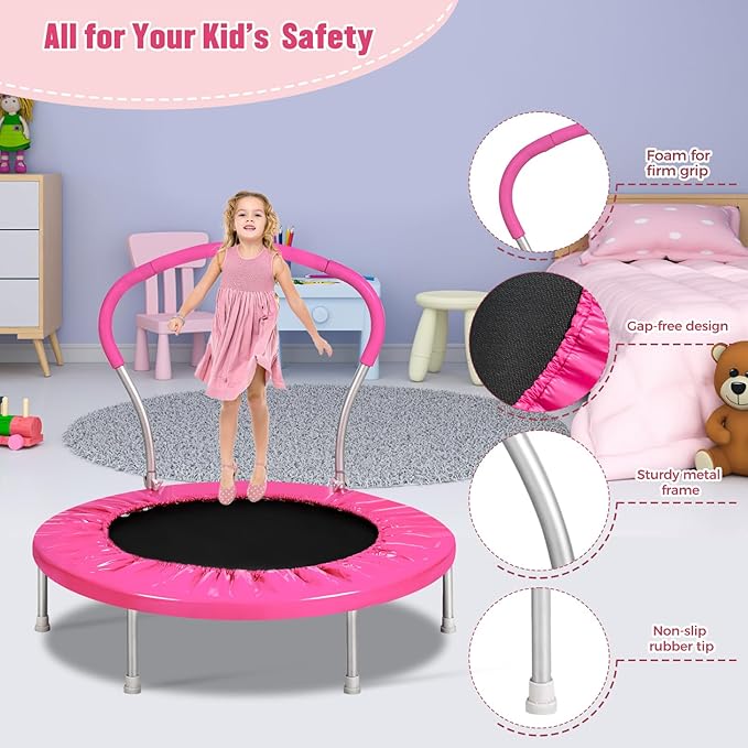 36-Inch Kids Trampoline with Handle - Indoor Mini Tranpoline for Toddlers, Small Fitness Rebounder for Indoor and Outdoor Use