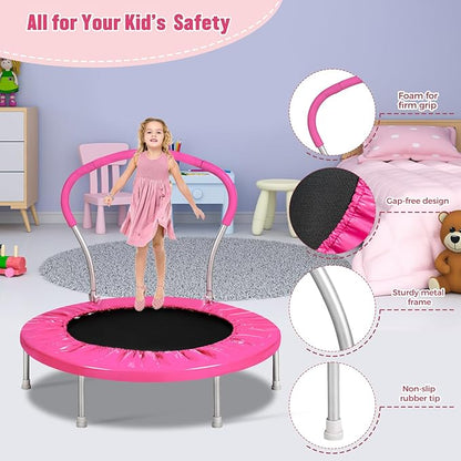 36-Inch Kids Trampoline with Handle - Indoor Mini Tranpoline for Toddlers, Small Fitness Rebounder for Indoor and Outdoor Use