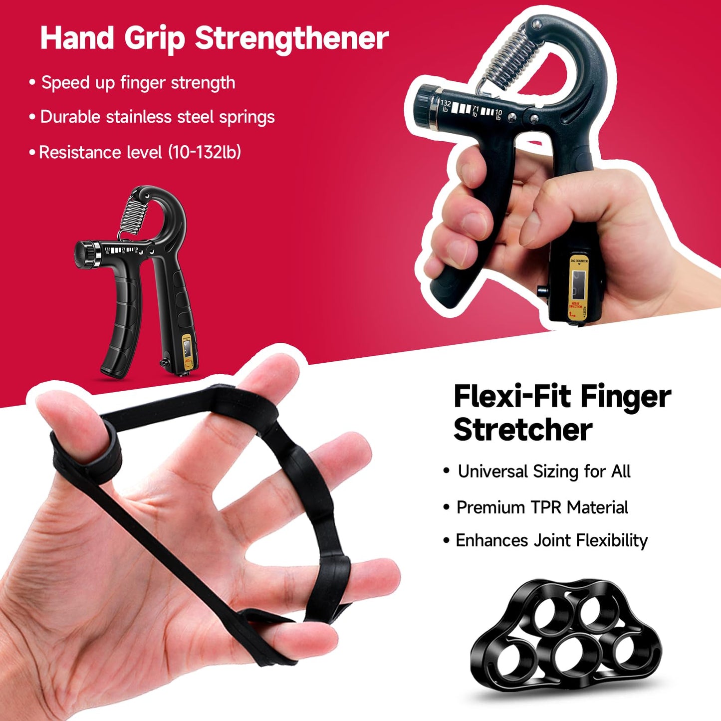 FitBeast Hand Grip Strengthener Workout Kit (5 Pack), 2 Forearm Grip Adjustable Resistance Hand