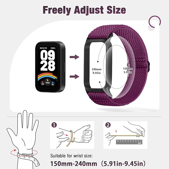 2 Pack Elastic Bands Compatible with Xiaomi Smart Band 9 Active Women Men, Soft Nylon Replacement Sport Wriststrap for Redmi Band 3