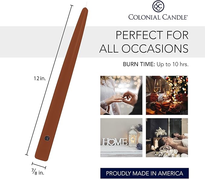 Colonial Candle Unscented Taper Candle, Handipt Collection, Amber, 12 in, Pack of 12 - Up to 10 Hours Burn