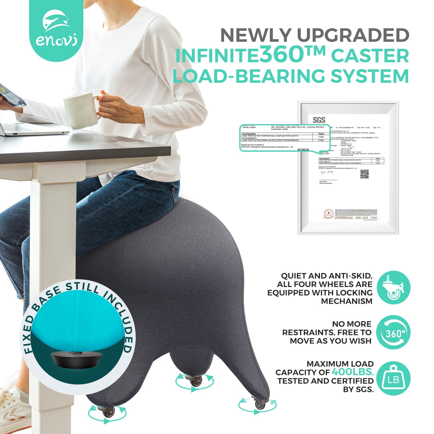 ENOVI Starfish Yoga Ball Chair, Exercise Ball Ergonomic Design for Office and Home, Relieve Back