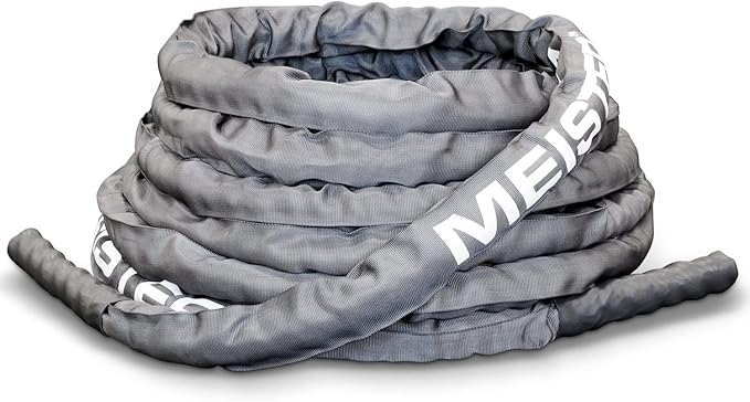 Meister Professional Sheathed Battle Rope for Strength & Conditioning Gym Workouts - 1.5" Diameter - Gray